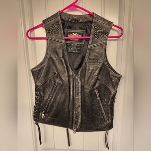 Harley Davidson Woman's XS Leather Vest Black/Grey